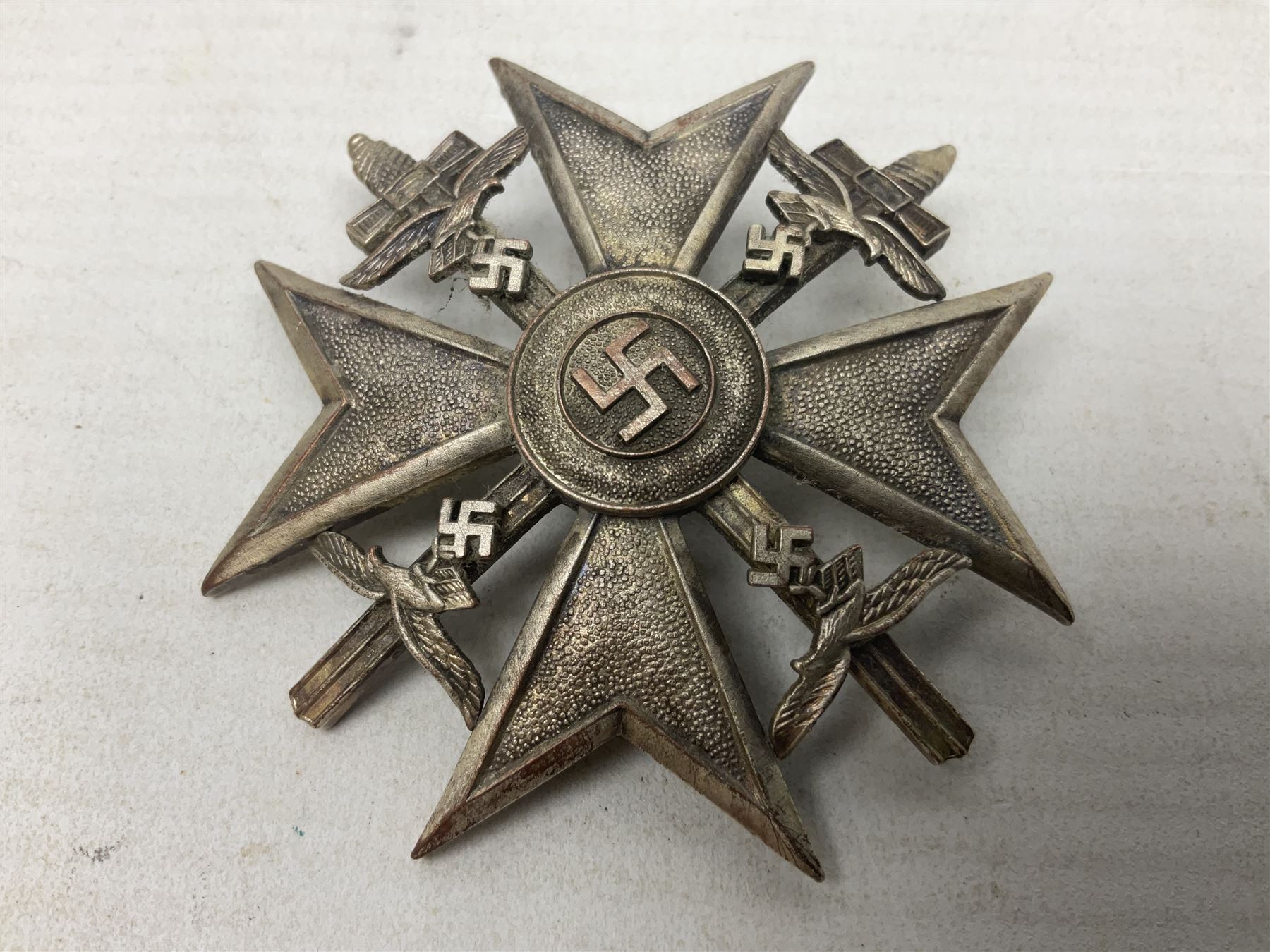 German Spanish Cross with silvered finish; stamped verso L/12; probably a post-WW2 copy - Image 2 of 10