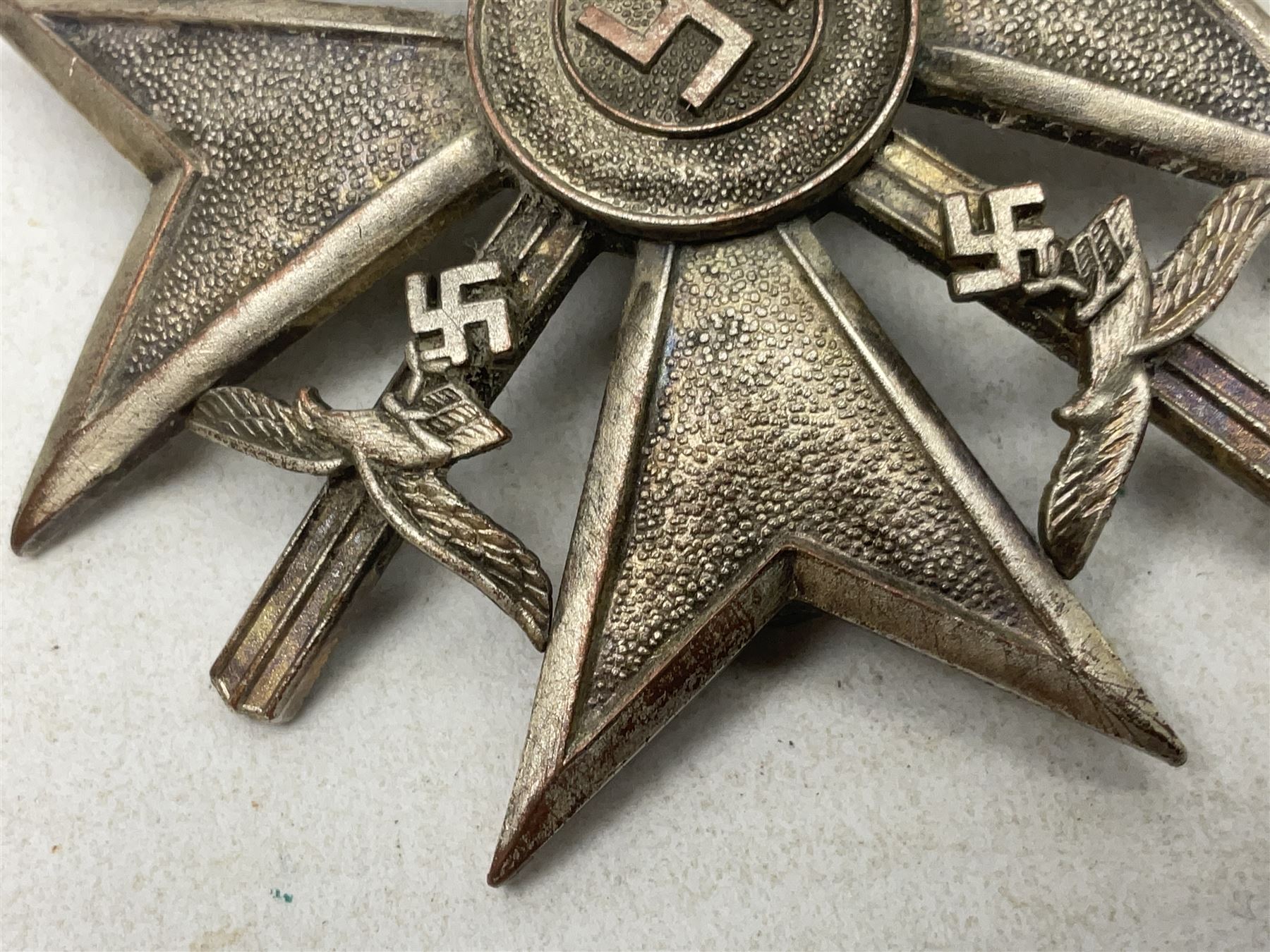 German Spanish Cross with silvered finish; stamped verso L/12; probably a post-WW2 copy - Image 4 of 10