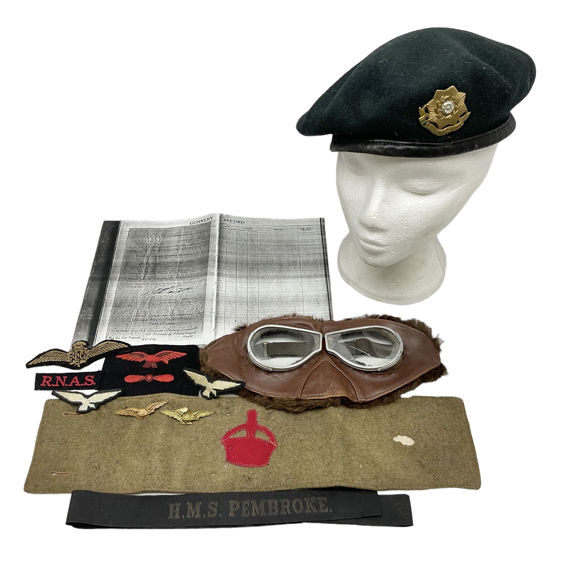 WW1 British Army Derby Scheme 1915 Attested armband; beret with East Yorkshire cap badge; pair of fu
