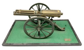 Scratch built brass model of an 1861 Gatling Gun with rotating barrels