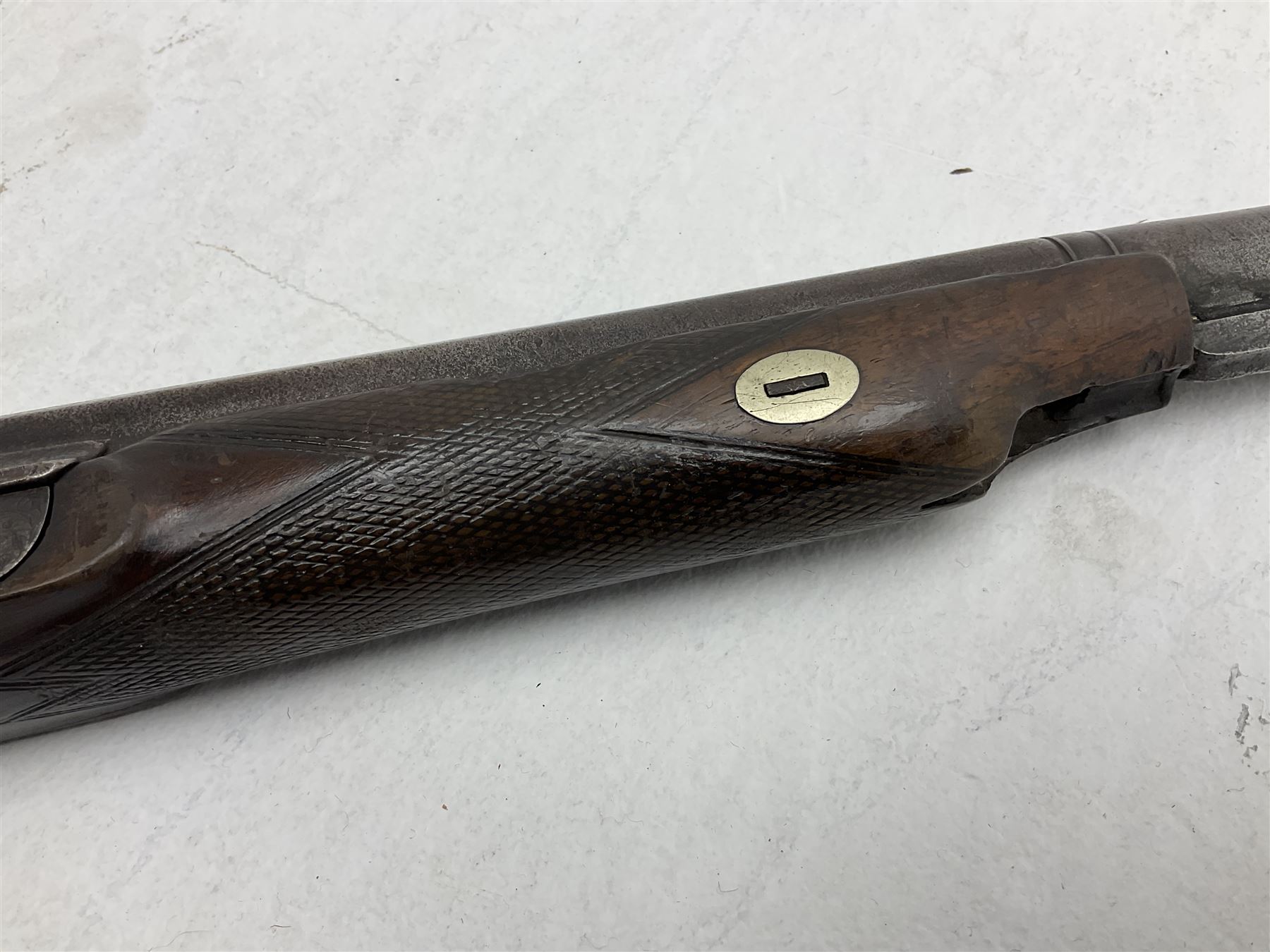 19th century English 14-bore single barrel percussion sporting gun with 71cm cut-down octagonal to - Image 20 of 29