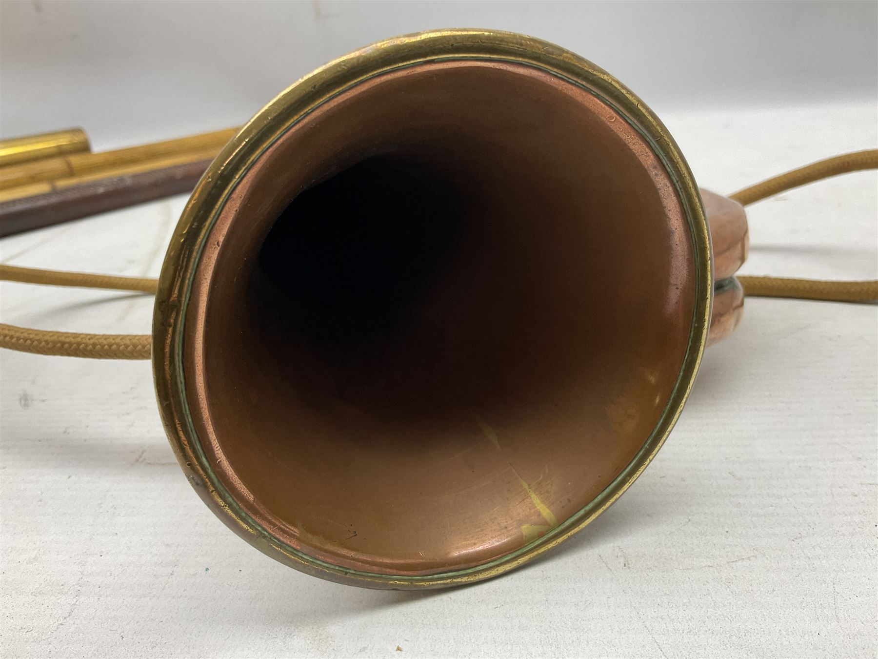 WW2 copper and brass bugle inscribed George Potter & Co - Image 3 of 16