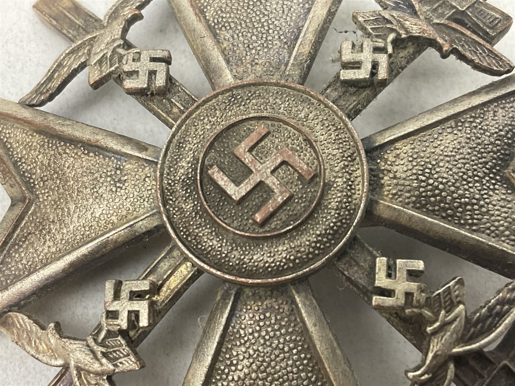 German Spanish Cross with silvered finish; stamped verso L/12; probably a post-WW2 copy - Image 6 of 10