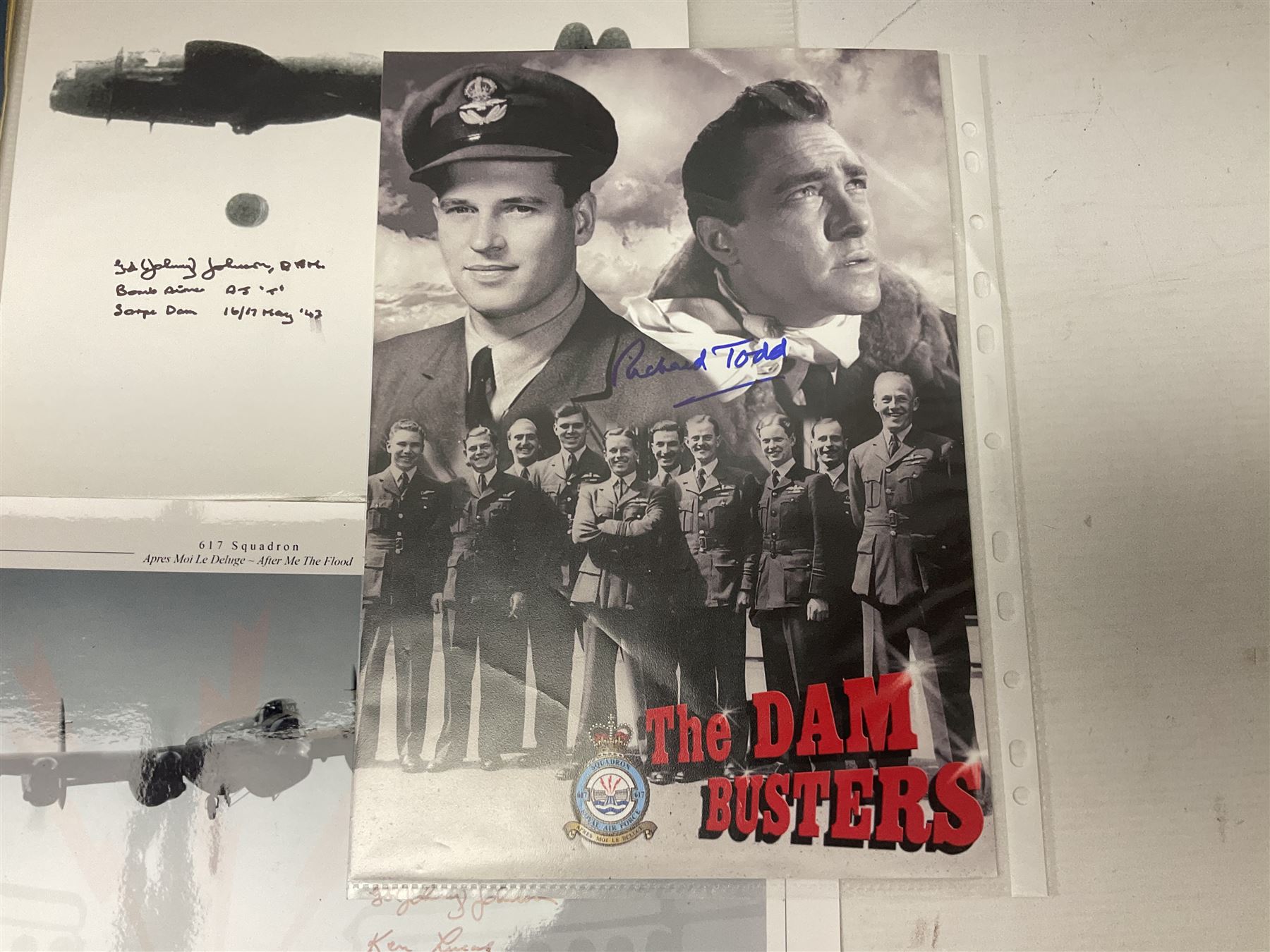 Dambusters 617 Squadron memorabilia - three signed photographs of Lancaster aircraft in flight - Image 7 of 14