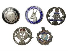 Five silver sweetheart brooches - Royal Artillery with marcasite