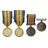 Two pairs of WWI family medals each comprising British War Medal and Victory Medal awarded to 108698