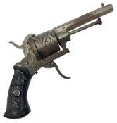 19th century Belgian 7mm pin-fire six-shot revolver with engraved action