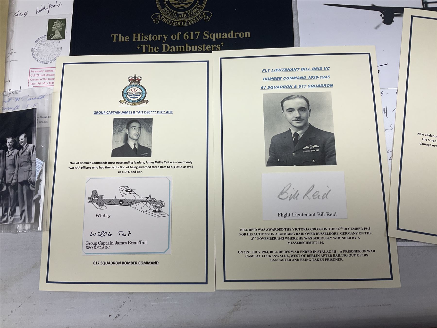 Dambusters 617 Squadron memorabilia - three signed photographs of Lancaster aircraft in flight - Image 4 of 14