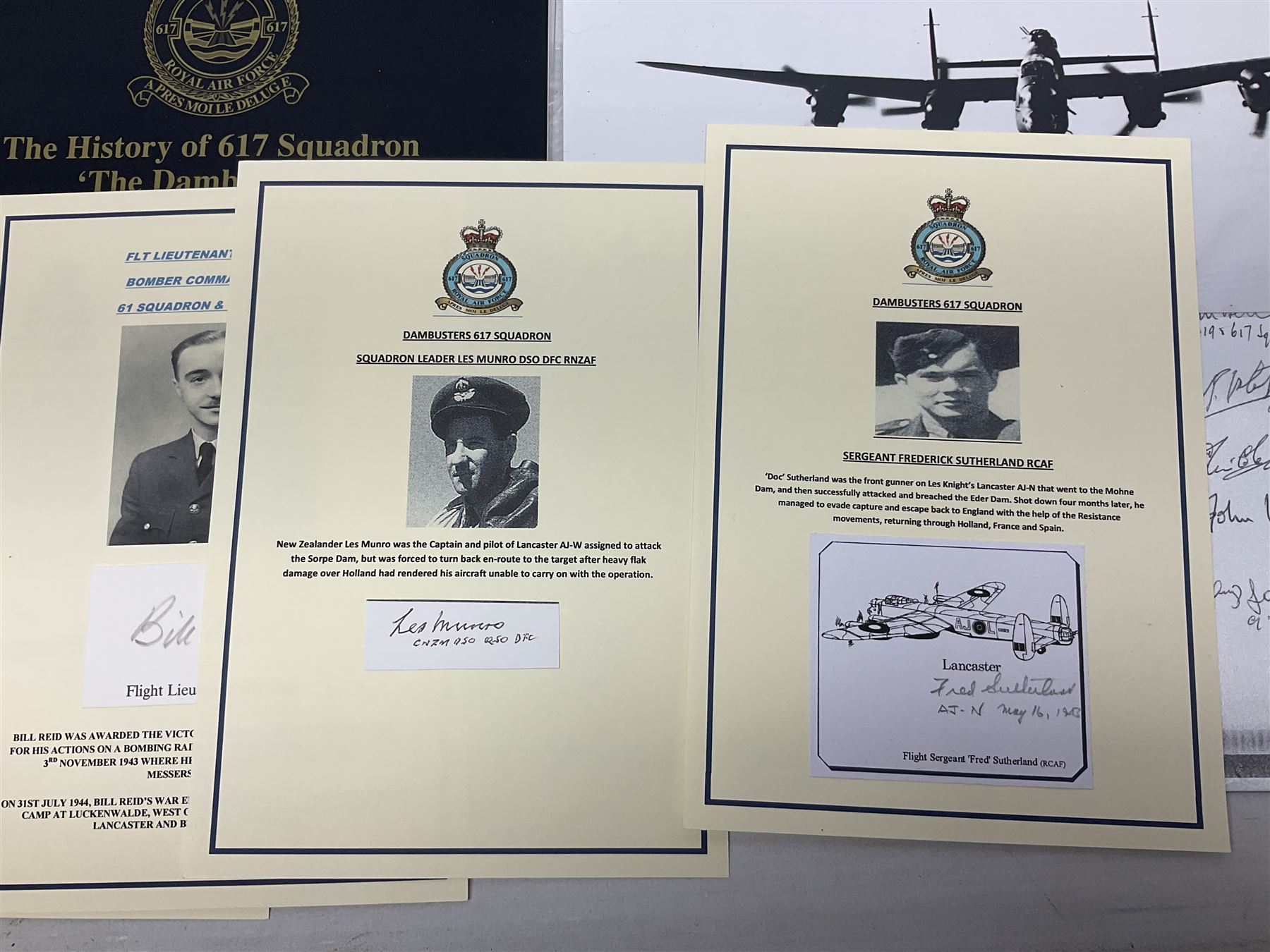 Dambusters 617 Squadron memorabilia - three signed photographs of Lancaster aircraft in flight - Image 3 of 14