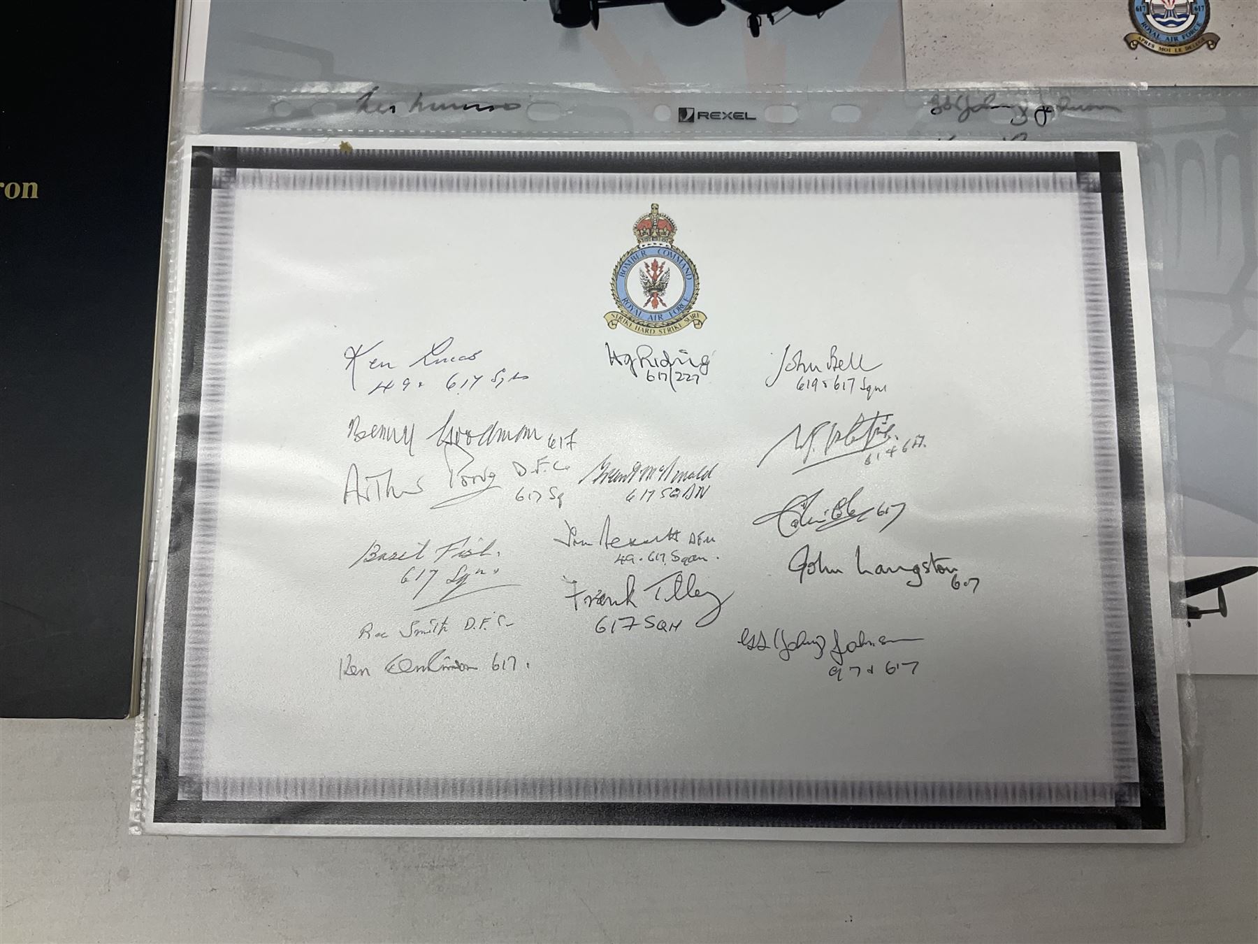 Dambusters 617 Squadron memorabilia - three signed photographs of Lancaster aircraft in flight - Image 6 of 14