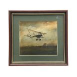 T. Page (early 20th century) - RFC bi-plane in flight over an airfield