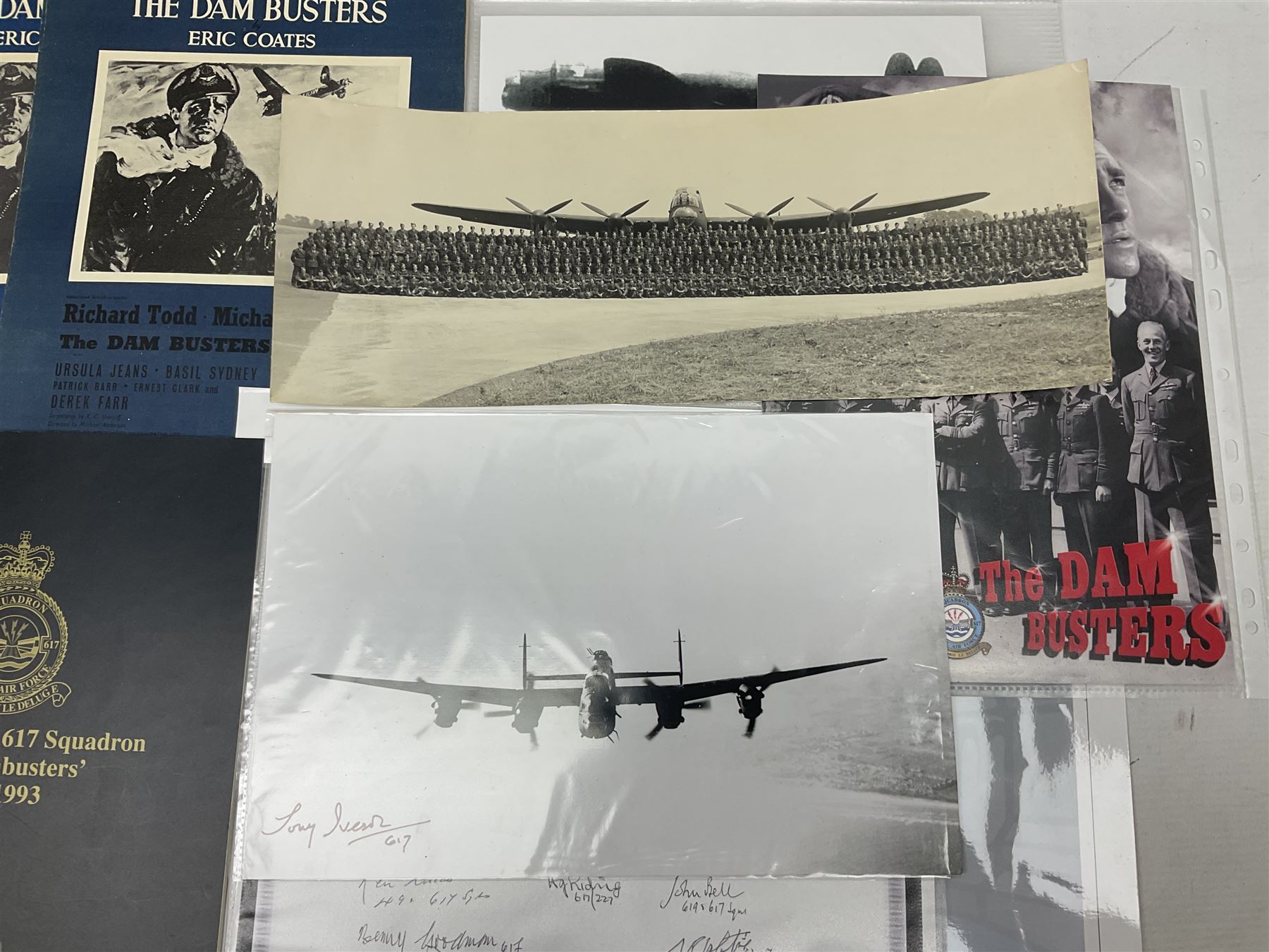 Dambusters 617 Squadron memorabilia - three signed photographs of Lancaster aircraft in flight - Image 5 of 14