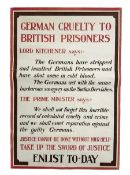 WW1 poster published by The Parliamentary Recruiting Office; poster No.100 'German Cruelty To Britis