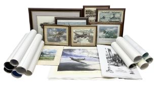Collection of twenty-one unframed and seven framed prints of predominantly aviation interest after D