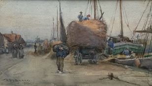 William Kay Blacklock (British 1872-1924): Loading Hay Barges on the Quayside