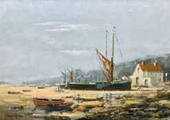 William Burns (British 1923-2010): 'Morning: Thames Barges at Low Tide - Pin Mill Suffolk'