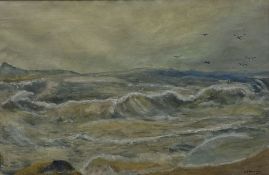 Albert George Stevens (Staithes Group 1863-1925): Breaking Waves on the Shoreline
