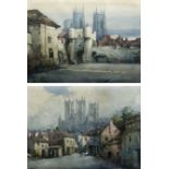 Noel Harry Leaver (British 1889-1951): York Minster from Bootham Bar and Lincoln Cathedral