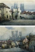 Noel Harry Leaver (British 1889-1951): York Minster from Bootham Bar and Lincoln Cathedral