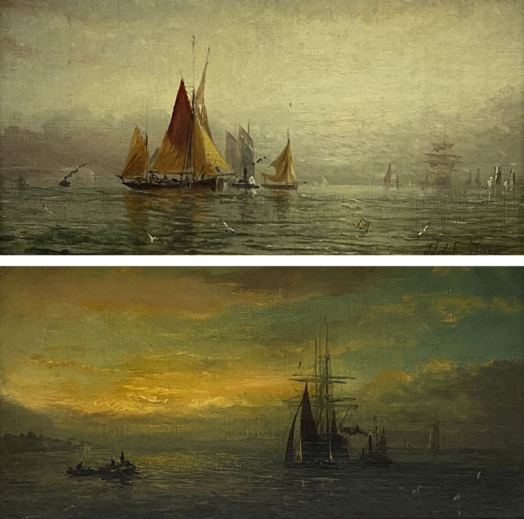 William Adolphus Knell (British 1801-1875): Shipping at Sunrise and Sunset