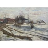 Josef Prochazka (Czech 1909-1984): Farm Buildings in the Snow