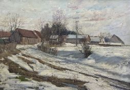 Josef Prochazka (Czech 1909-1984): Farm Buildings in the Snow