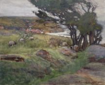 Henry Silkstone Hopwood (Staithes Group 1860-1914): Sheep Grazing above Runswick Bay
