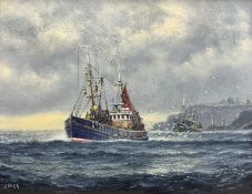 Jack Rigg (British 1927-): Grimsby Trawlers 'Off Whitby'