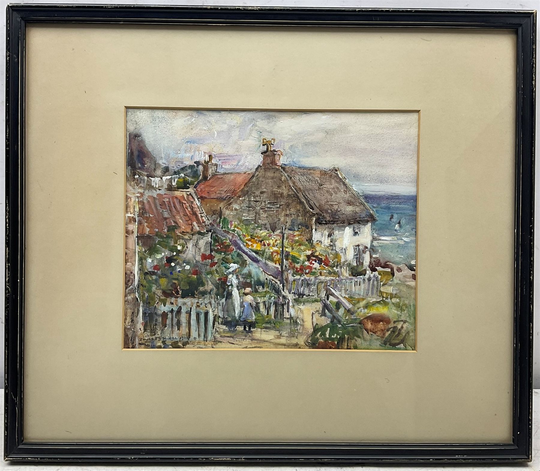 Rowland Henry Hill (Staithes Group 1873-1952): Lady Palmer's Cottage Runswick Bay with Children in t - Image 3 of 4