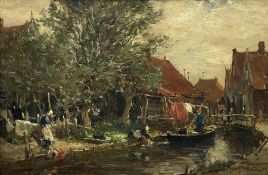Owen Bowen (Staithes Group 1873-1967): The Canal Side - Volendam