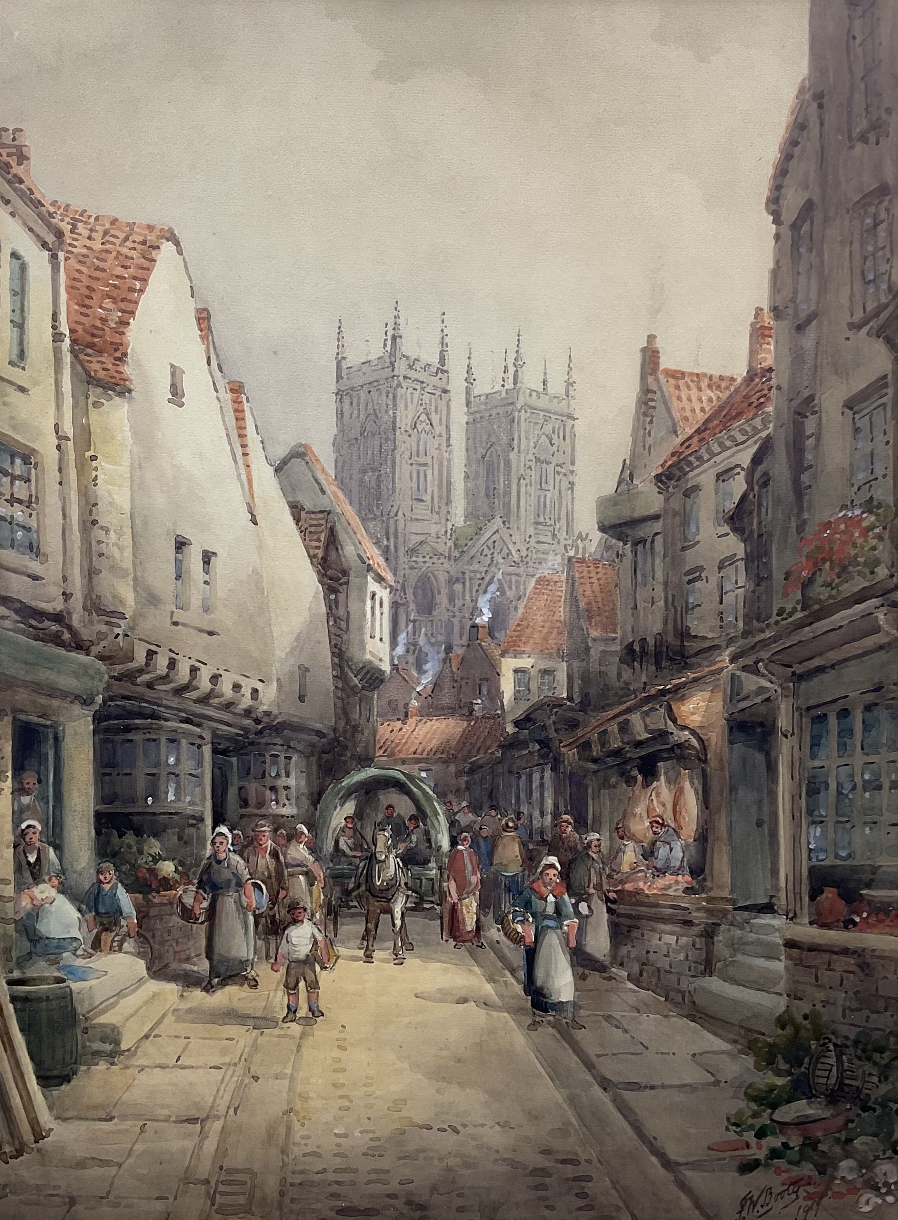 Frederick William Booty (British 1840-1924): Stonegate looking towards York Minster
