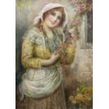 William Joseph Carroll (British late 19th century/early 20th century): Country Girl Holding Blossom