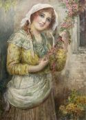 William Joseph Carroll (British late 19th century/early 20th century): Country Girl Holding Blossom