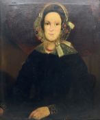 T Lang (Early 19th century): Portrait of a Lady with a Lace Bonnet and Collar