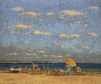 William Burns (British 1923-2010): 'The Orange Umbrella' - Bridlington Beach