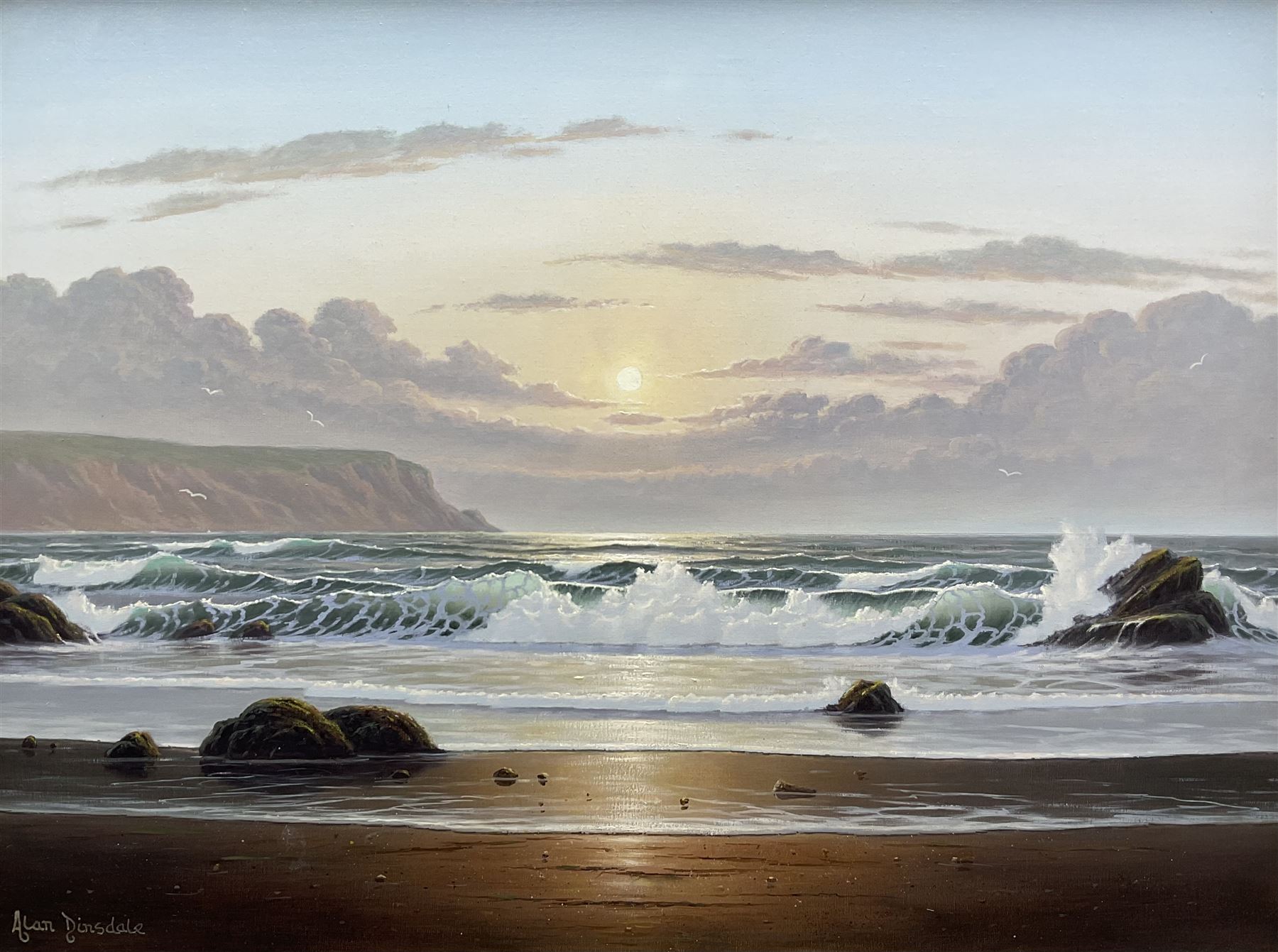 Alan Dinsdale (British 1939-): Sunrise on the Shoreline