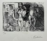 Pablo Picasso (Spanish 1881-1973): 'La Célestine présentant ses deux pensionnaires à deux clients'