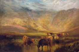 William Perring Hollyer (British 1834-1922): Cattle Watering in the Highlands