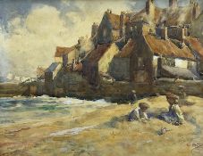 Hilary Clements Hassell (British 1871-1949): Children Playing on Tate Hill Sands Whitby