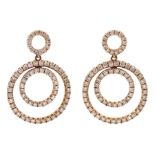 Pair of 14ct rose gold diamond circular pendant stud earrings