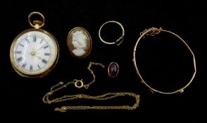 9ct gold jewellery oddments and a 9ct gold cylinder ladies pocket watch