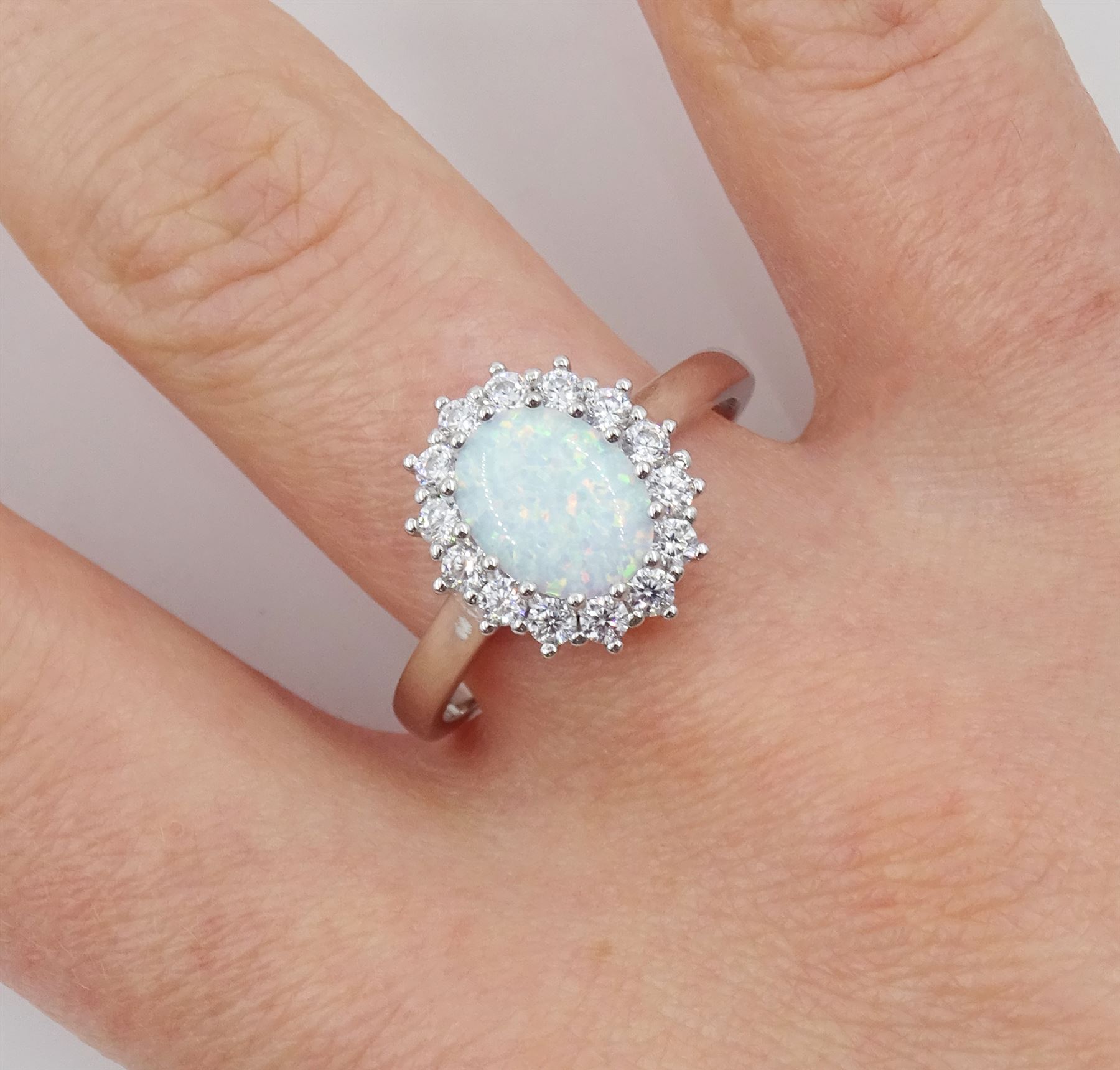 Silver opal and cubic zirconia cluster ring - Image 2 of 4