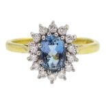 18ct gold aquamarine and round brilliant cut diamond cluster ring