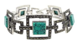 Silver turquoise and marcasite link bracelet