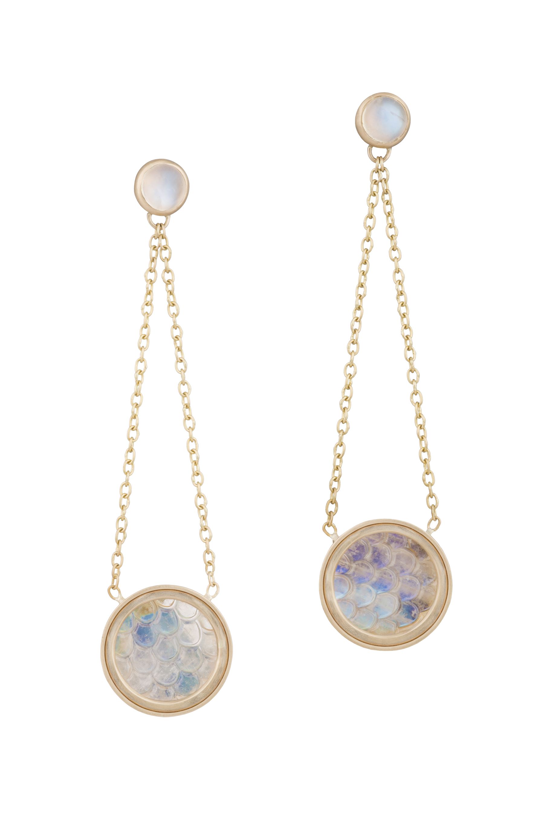 Pair of 18ct gold rainbow moonstone pendant earrings - Image 2 of 4