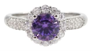 Silver amethyst and cubic zirconia cluster ring