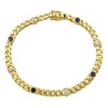 18ct gold round sapphire and diamond curb link bracelet