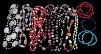 Collection of gemstone bead necklaces with silver clasps including agate