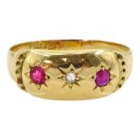 Victorian 18ct gold three stone gypsy set ruby