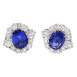 Pair of 18ct white gold oval sapphire